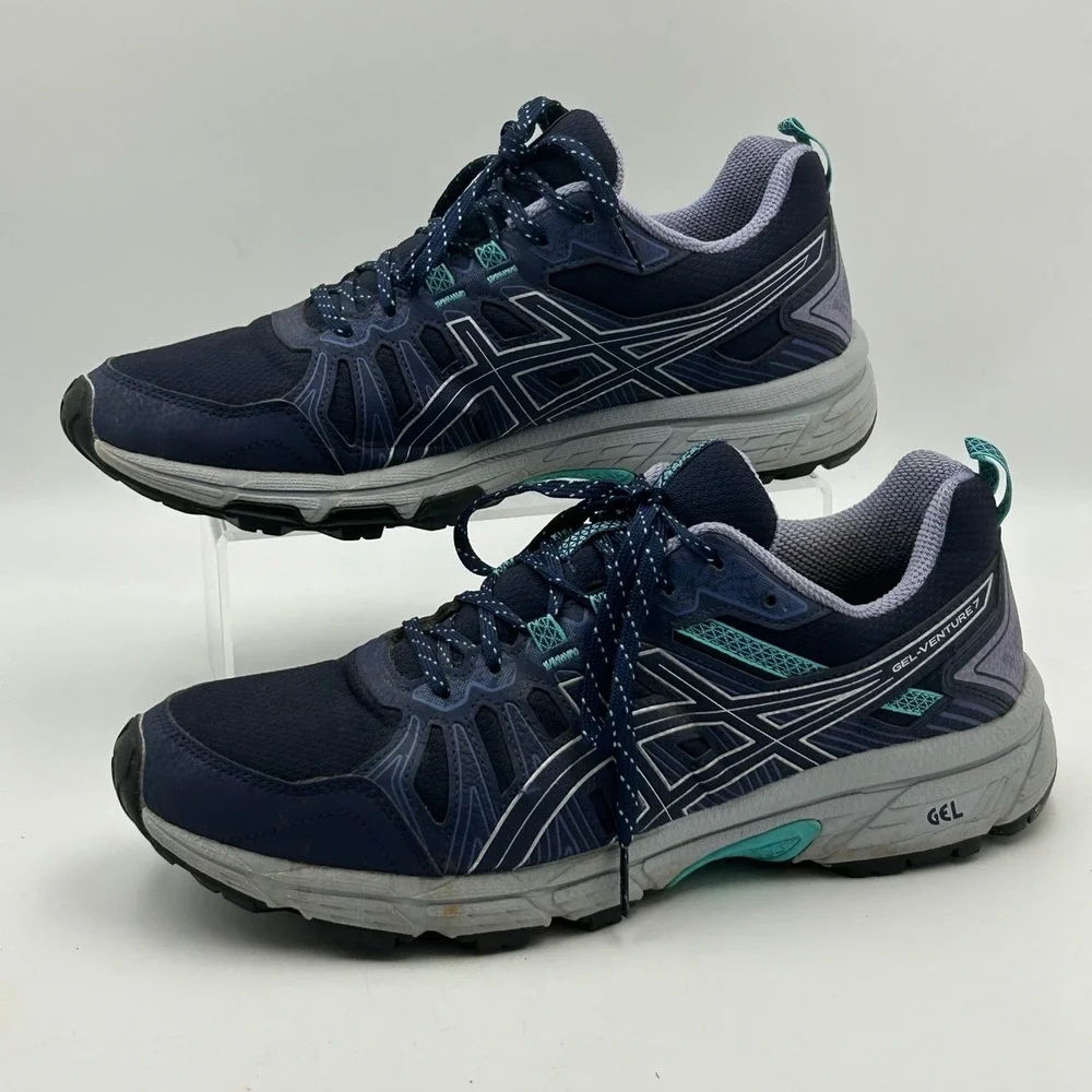Asics Gel-Venture 7 Running Shoes Womens 9.5 Navy Blue Teal Trail Gorpcore